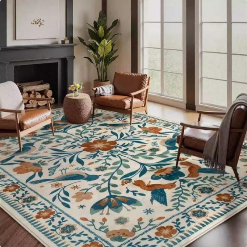 Green Retro American Living Room Floor Mat High Touch Flowers Balcony Dining Room Bedroom Bed Full Of Carpeted Home Decor