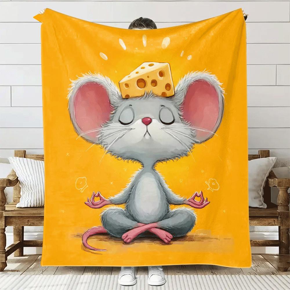 

Cute meditation mouse pattern Flannel printed blanket suitable for all seasons suitable for living room office sofa and travel 75x100cm (30x40inch)
