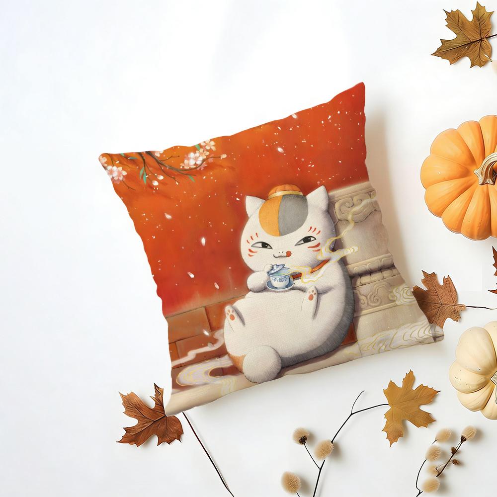 NNyankosensei Cushion Cover Washable Linen Pillowcase Soft for Daily Sofa Bed Home Room Decor