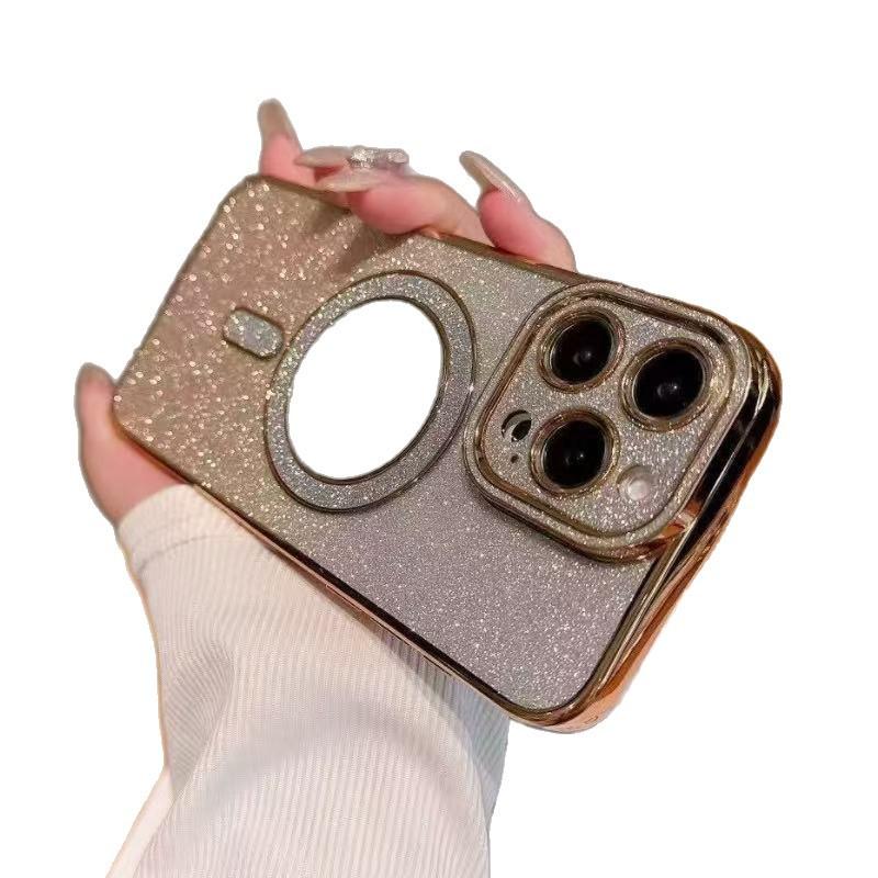 New iPhone18 mobile phone case electroplating flash drill 17 magnetic charging mirror Apple 15 Pro Max protective case