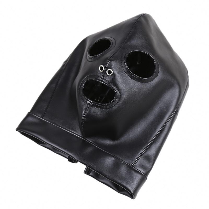 Slave Bdsm Bondage Head Mask PU Leather Hood SM Role Playing Game Erotic Party Mask Fetish Open Mouth and Eye Gimp Adult Sex Toy