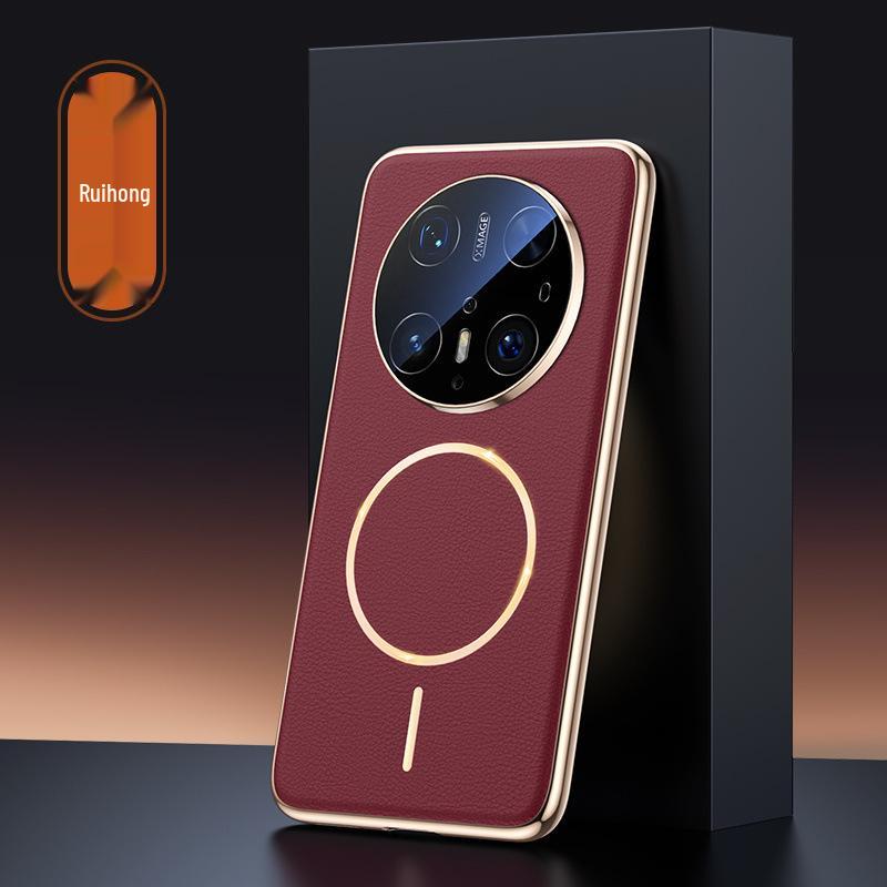 Huawei Mate70air Phone Case with Lens Film, SUP-AL90: Trendy Leather Texture, Full Coverage Lens, Magnetic Suction
