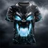 2025 New Men's Summer Round-neck T-shirt Outdoor Loose and Casual Short-sleeved Retro Men's Scary Ghost Face Print T-shirt
