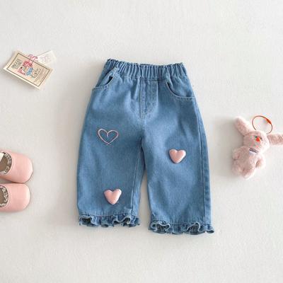Baby Girls Jeans Korean Style Cute Heart Denim Pants Spring Toddler Casual Trousers 0-5 Years Kids Clothing