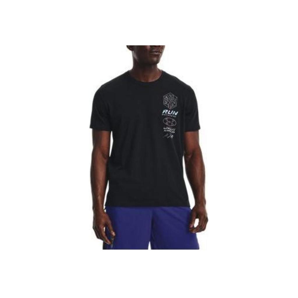 Under Armour Letter Print Crew Neck Sports Tee Men Tops Black 1374424-001