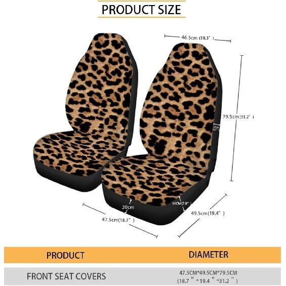 Cheetah Print Car Seat Covers for Front Seats,Leopard Print Two Seat Covers for Cars Neoprene Front Seat Cover Set Interior Covers for Auto Truck Van