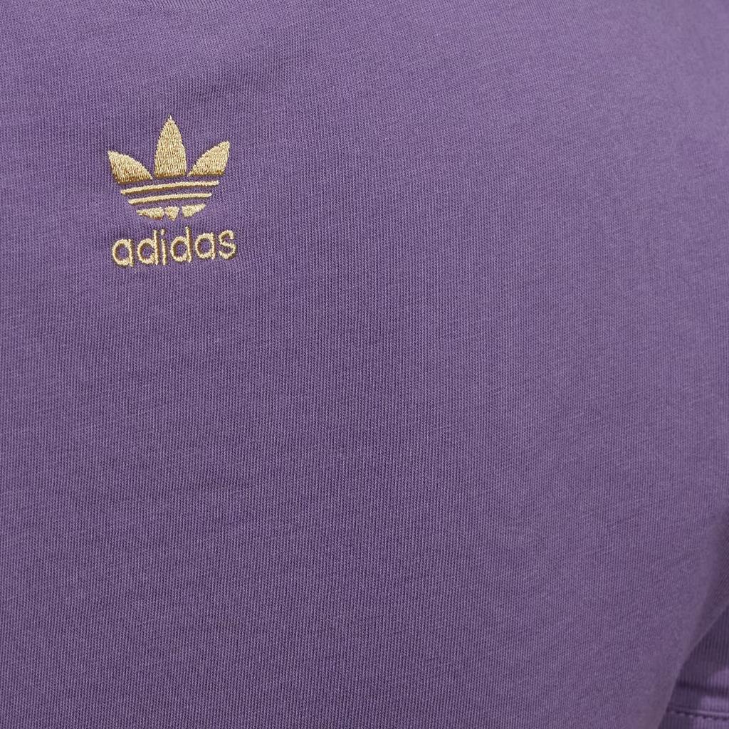 Adidas Originals Trefoil Small Logo Print Crew Neck T-Shirt Women Tops Tech-Purple HZ5348