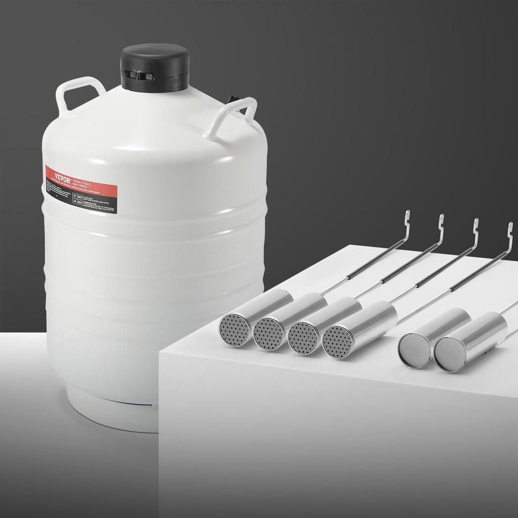 VEVOR Liquid Nitrogen Tank, 30 L Aluminum Alloy Liquid Nitrogen Container, LN2 Tank Dewar with 6 Canisters and Carry Bag with Straps