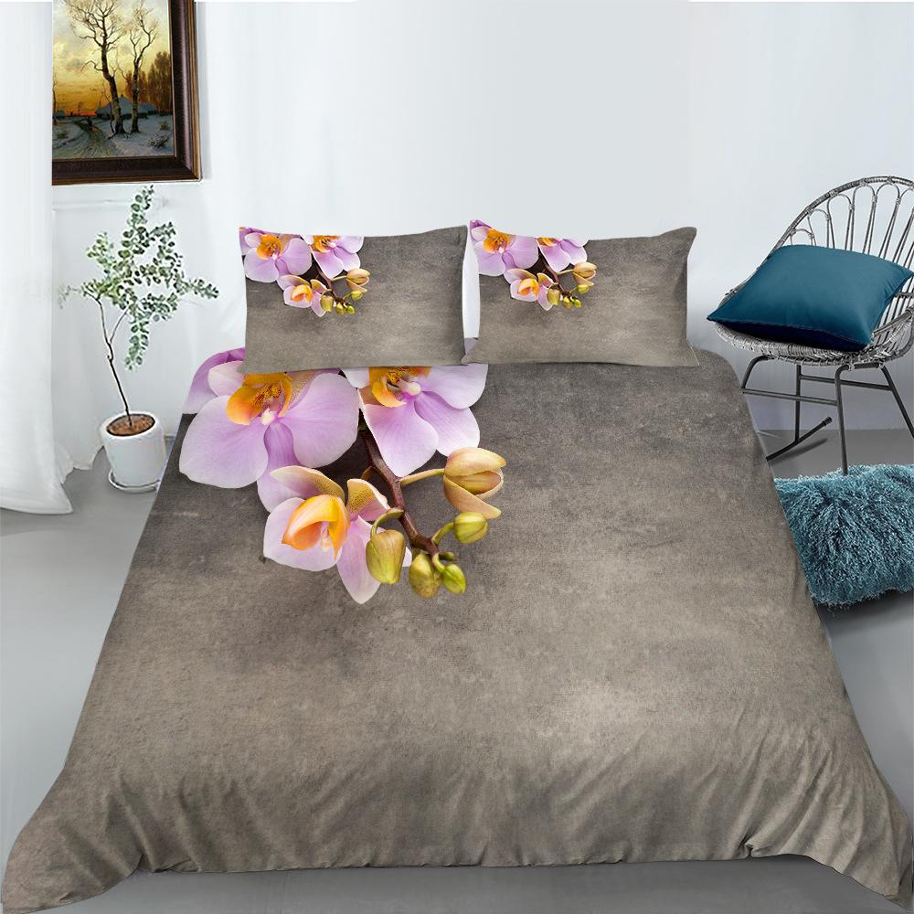 Flower Wood Board Series Polyester Quilt Cover Pillowcase Two Or Three-Piece Set 3D Digital Printing
