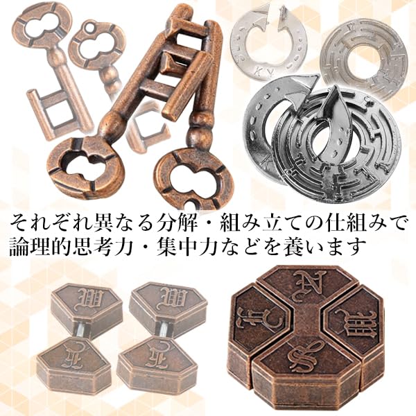 Brain Teaser Ring Puzzle for Adults, Set of 5, Highly Difficult Metal Puzzle, Fun for Adults and Children, Educational Toy, Mystery Solving, 3D