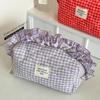 Large Capacity Ruffle Makeup Bag Plaid Pattern Wash Storage Bag Toiletry Organizer  Skincare