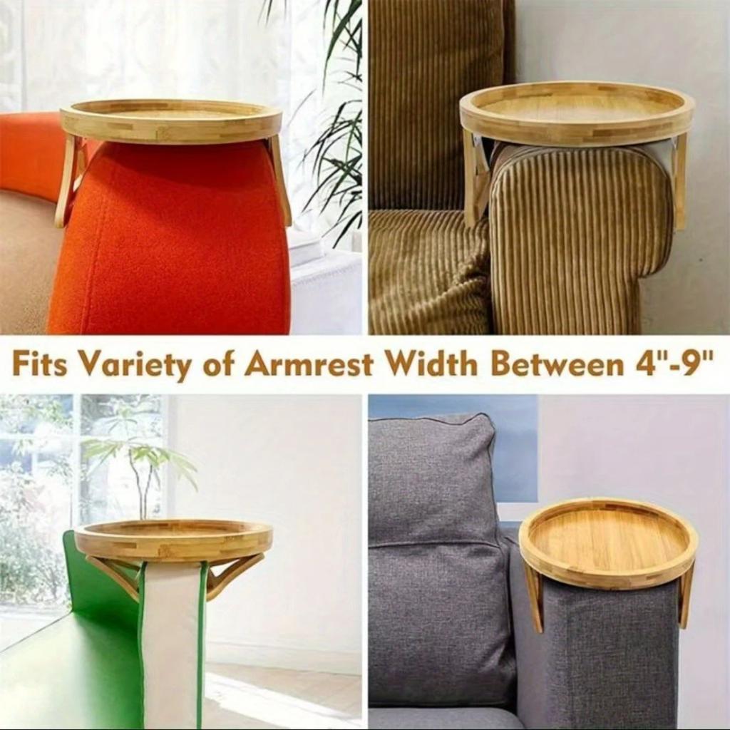 2026 Wooden Sofa Armrest Tray Circular Clip on Breakfast Tray Home Use Foldable Sofa Side Table Snack Integrated Storage Tray