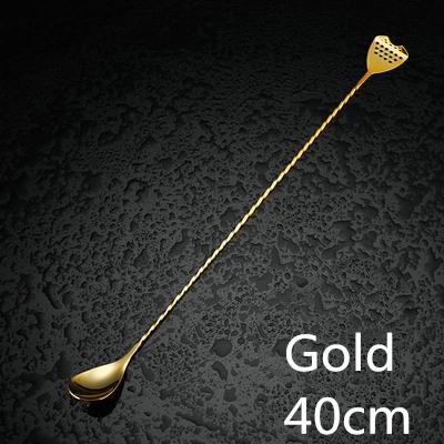 40cm Stainless Steel Cocktail Bar Spoon Japanese Style Best Bartender Bar With Strainer Tail Silver Copper Gold Barware