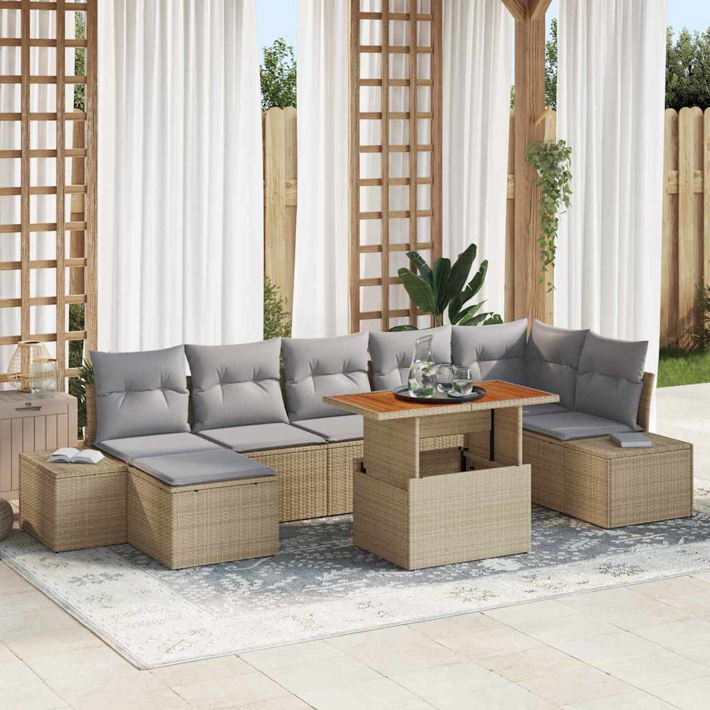 Garden Sofa Set with Cushions 8 Pcs Beige and Grey