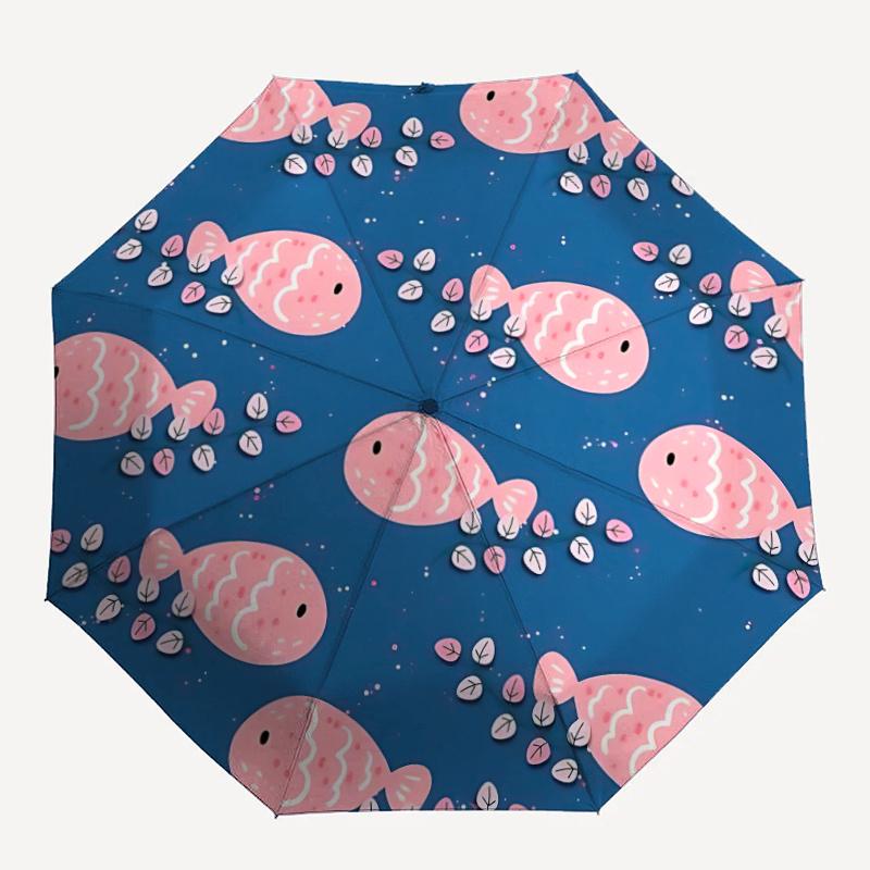 

1pc Fish Swarm One Umbrella a Plastic Hle, Compact Stylish, with a Vibrant Cartoon Pattern, Perfect Home, Travel