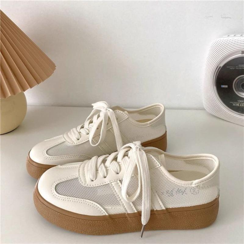 

Fashion 2025 Mesh Lace Up Women s Vulcanize Shoes Outdoor Walking Breathable Platform Flat with Sneakers Versatile Ladies Casual Shoes 40 белый