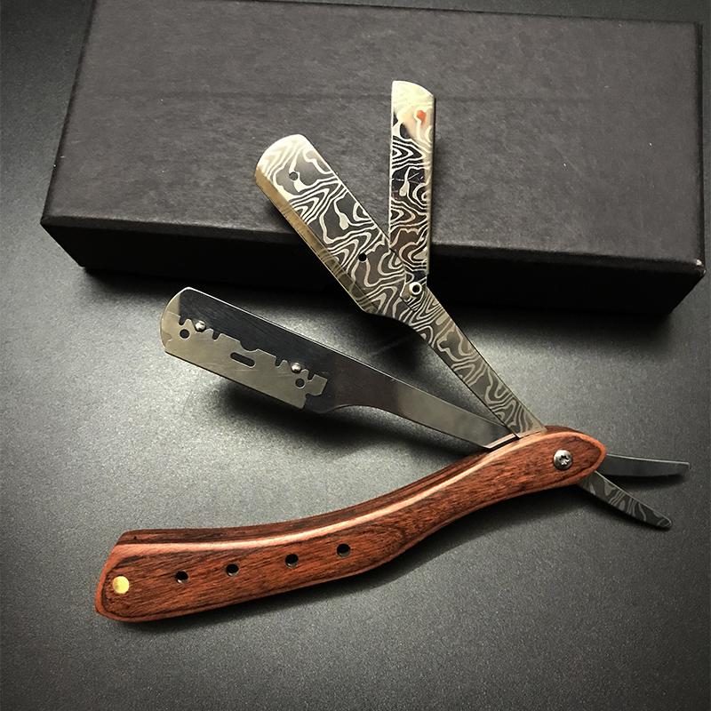 1 ks Dřevěný Profesionální Ruční Holicí Strojek Rovná Čepel Nerezová Ocel Ostrá Holičská Žiletka Skládací Holicí Břitva na Vousy