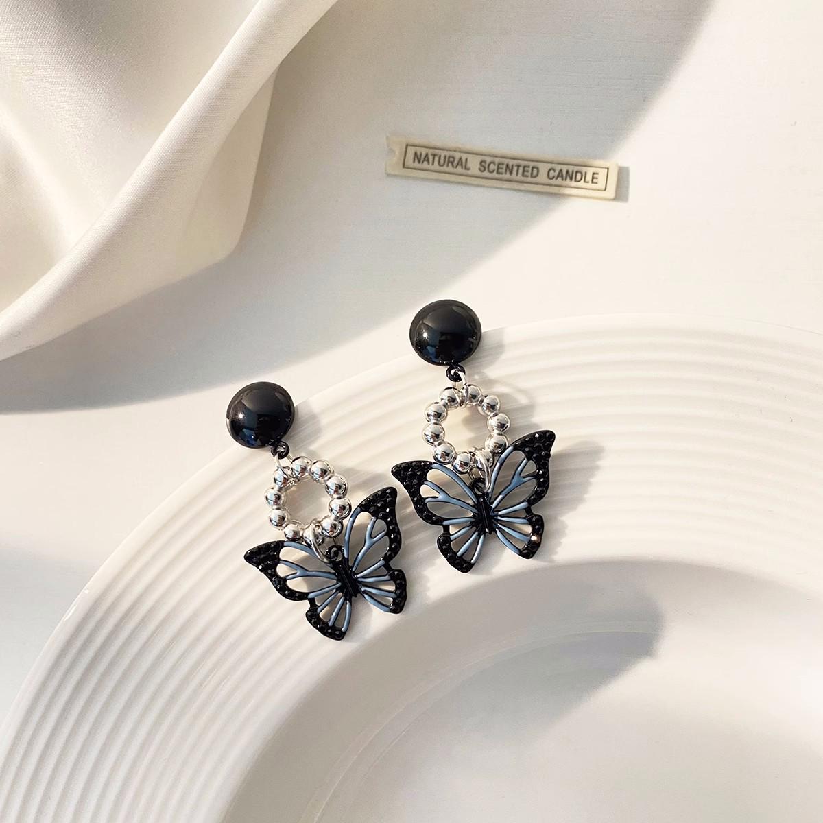 

S925 Silver Needle Black & Blue Butterfly Earrings - Tianku Girl 2021 Korean Trendy Style