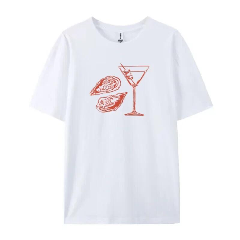 Martini Oyster Print 90s Retro Graphic Tees Women Grunge Streetwear T-Shirts Cocktail Food Shirt Vintage Y2k Aesthetic Clothes