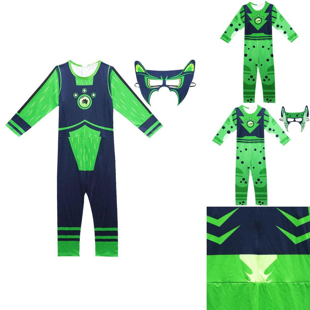 Costum Wild Kratts Puterea Creaturii Pentru Copii Cu Salopetă Verde Marin și Mască