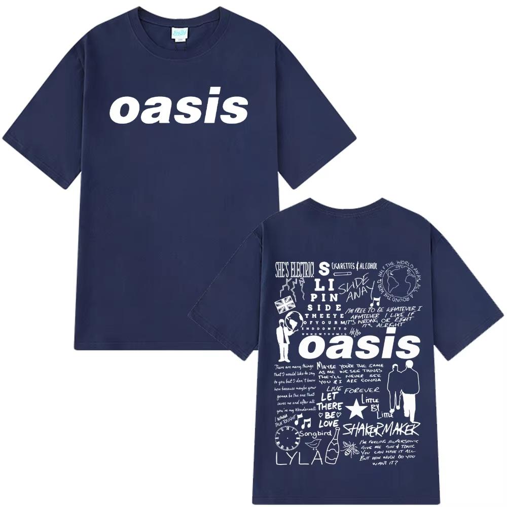 Oasis Band Logo Rock Band Tees Men Woman Short Sleeves Vintage T Shirts Hip Hop Loose Casual Oversized High Quality T-shirt Tops