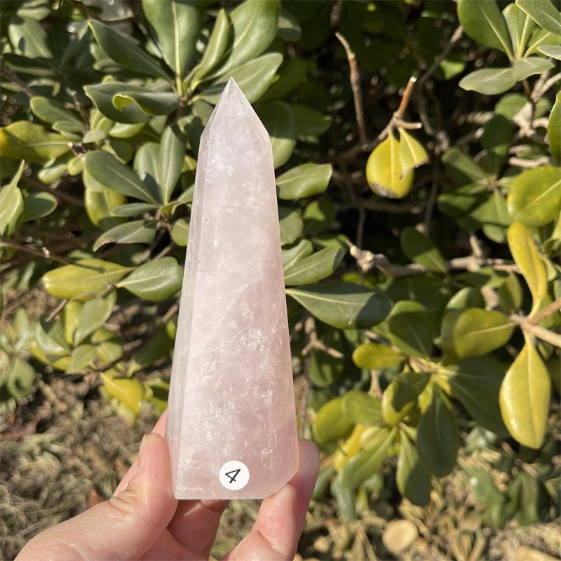 Natural Carved Pink Quartz Rose Crystal Point for Reiki Healing
