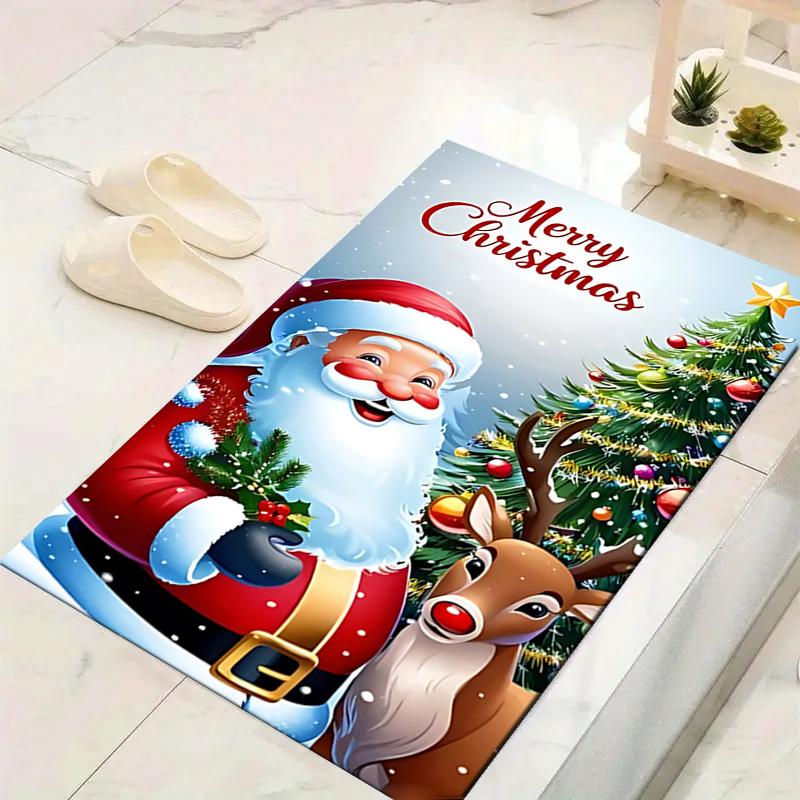1Pc Christmas Santa Reindeer Rug, Office Carpet Indoor Outdoor Doormat, Non-Slip, Comfortable, Living, Christmas Halloween, Xmas Gift G1125