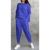 Women's Solid Color Crew Neck Long Sleeve Top & Pleated Pocket Harem Pants 2 Piece Loungewear Outfit Set