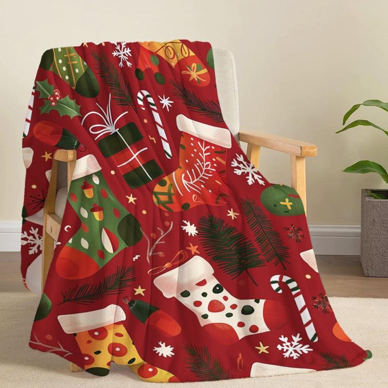 1PC Soft Flannel Throw Blanket - All Seasons Christmas Themed Comfortable Lightweight Quilted Bedding for Sofa