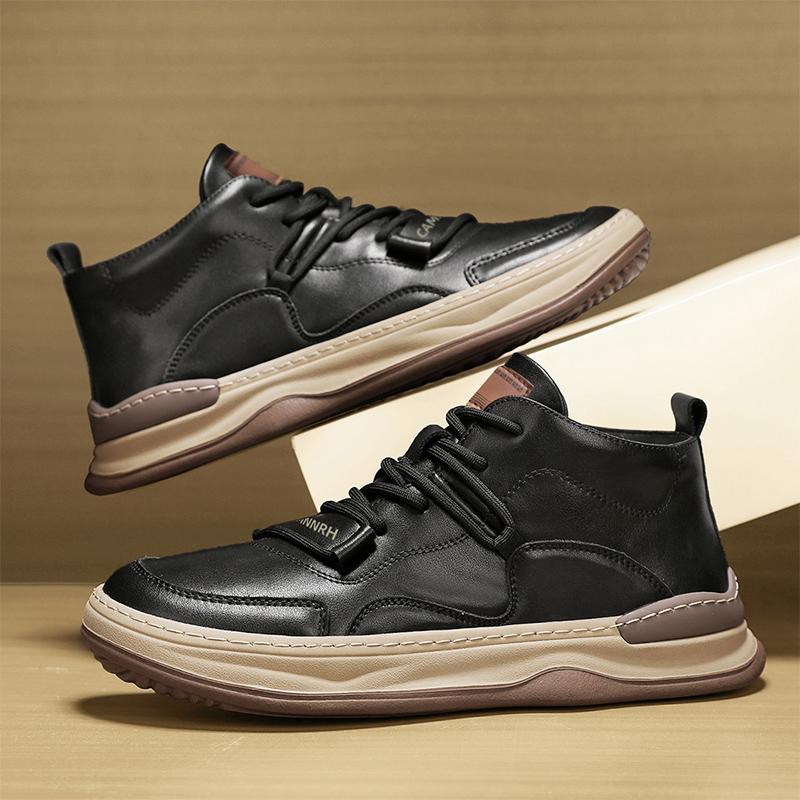 Fashion Leather Men's Boots Breathable Anti Slip Casual Sneakers High Top soft Man Ankle Boots Outdoor Non-slip Walking Shoes