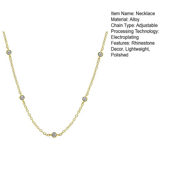 Women Necklace Rhinestone Decor Hollow Chain Lady Clavicle Necklace Daily Prom Party Commuting Neck Jewelry