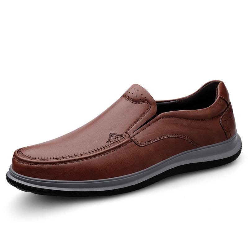 Men's Shoes Loafer Leather Shoes Spring Low-top Foot Cover Leather First Layer Cowhide Surface One Pedal Flat Bottom Large Size Casual Shoes Brown