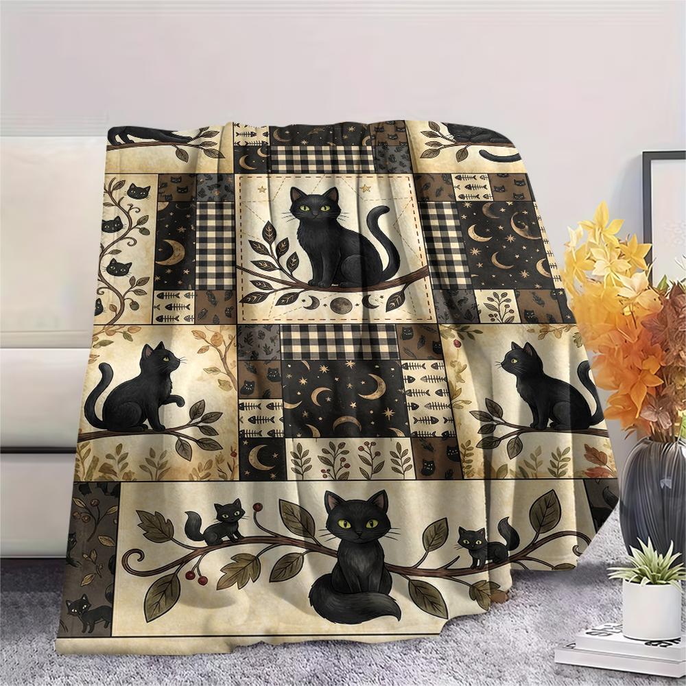 1Pc Patchwork Cat Print Flannel Blanket, High quality Comfortable for All Seasons, Home Decor, Warmth and Comfort, Perfect for Christmas Gifts63