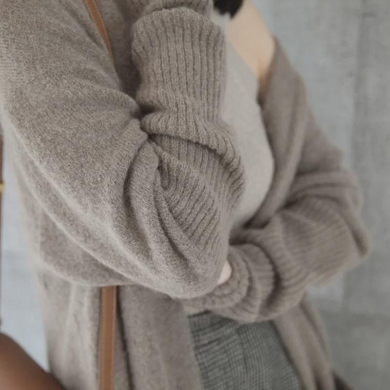 Fall/Winter 2025 Women's Korean Loose Knit Cardigan - Solid Color, Long Sleeve, Mid-Length, Thickened Sweater Coat
