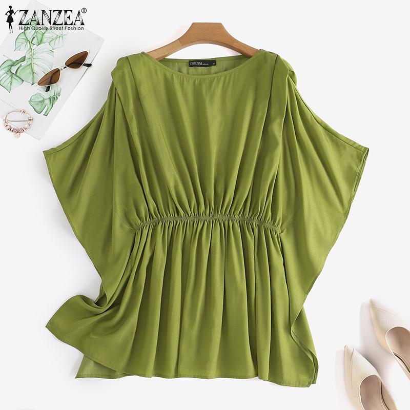 

ZANZEA Повседневная летняя женская блузка с круглым вырезом и коротким рукавом