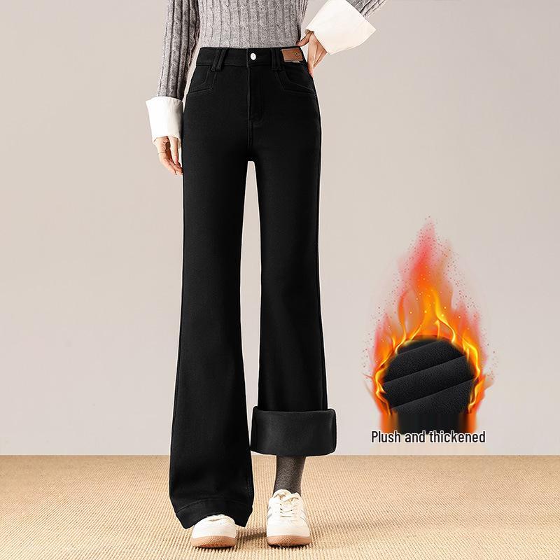 

Velvet-Lined High-Waist Micro-Flare Jeans for Women - 2026 Autumn/Winter Elastic Slimming Denim Pants 30 чёрный
