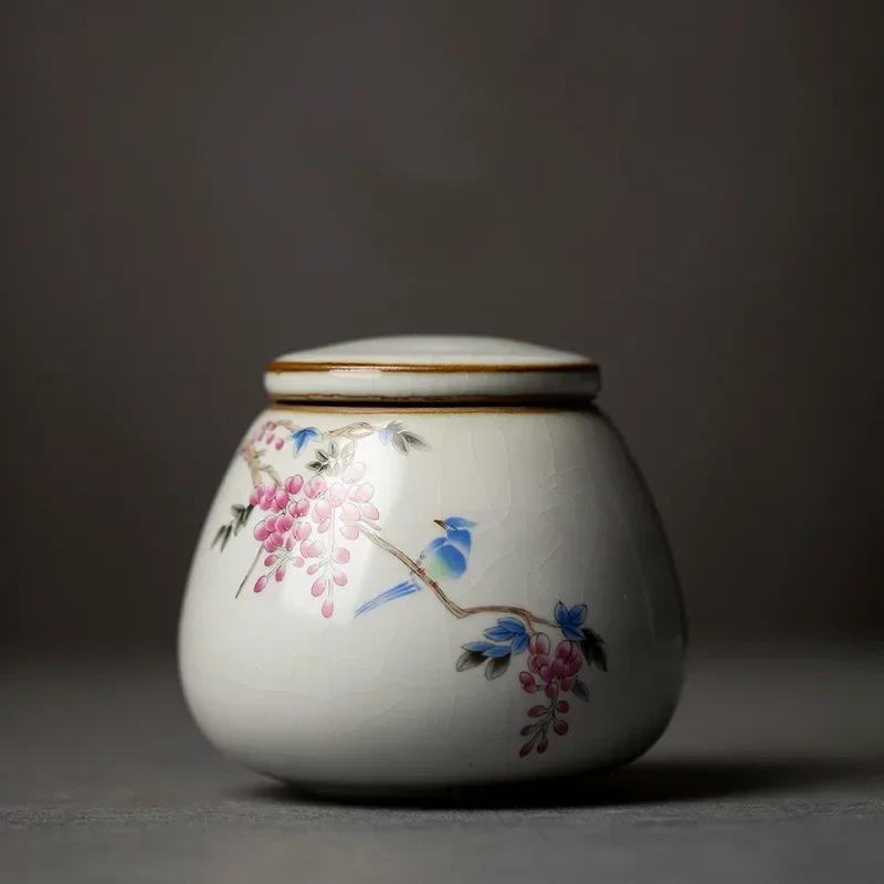 Retro Ru Kiln Ceramics Tea Caddy Cute Cat Pattern Portable Sealed Tea Leaf Containers Travel Tea Bag Storage Box Spice Organizer