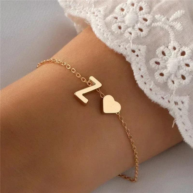 26 English Initial Letter Bracelets for Lovers Men Women 2026 New Simple DIY Personalized Name Alloy Bracelets Zircon