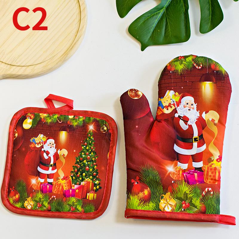 2-teiliges/Set Weihnachtsbedruckte Ofenhandschuhe, Hitzebeständig und Hitzebeständiges Mikrowellen-Ofenhandschuh-Set