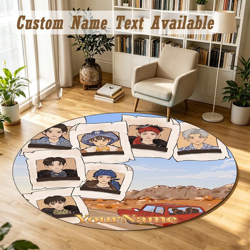 Round Rug Custom NameENHYPEN Pattern Non Slip Carpet Home Floor Decor