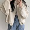 Korean Stand Collar Zipper Motorcycle Leather Jacket with Pockets & Drawstring for Women