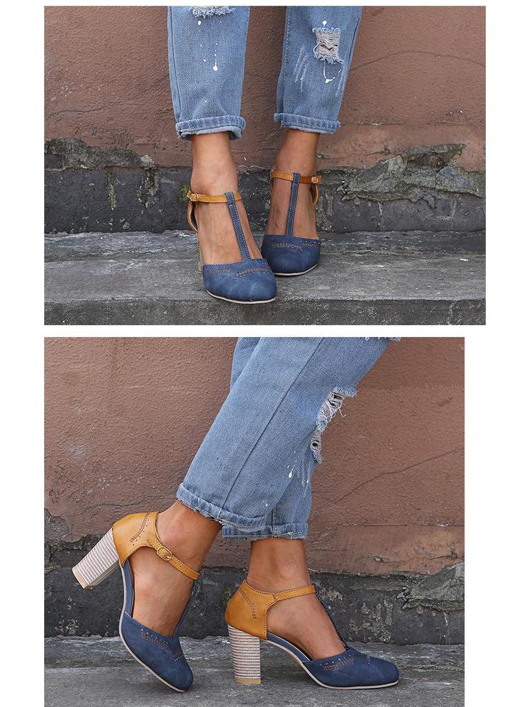 Spring/Summer 43 Large Size Women's Round Toe Thick Heel Sandals