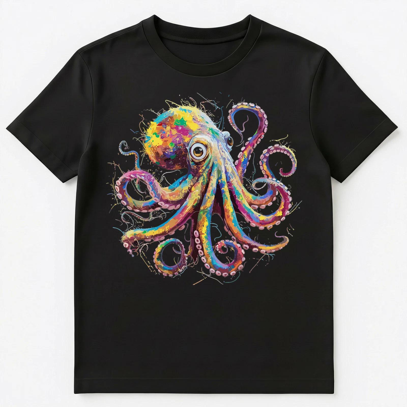 Colorful Paint Splash Octopus Art Graphic Unisex T-Shirt XL
