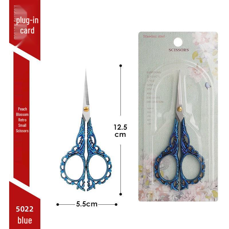 Peach Blossom Retro Pointed Tip Stainless Steel Scissors for Embroidery, Yarn, Paper - Ideal for Home, Office, and Crafts.