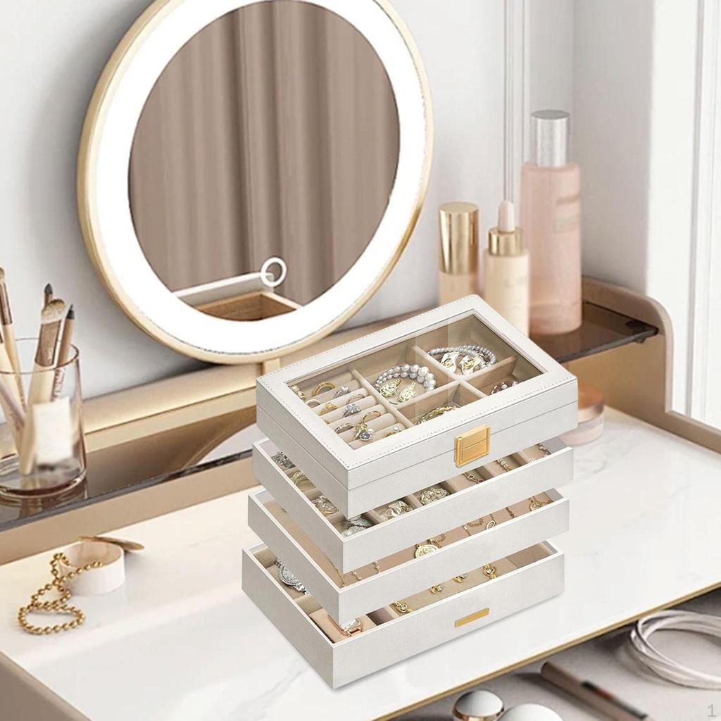 Jewelry Box Dresser Table 4 Layer Multifunction Storage Case with Compartments for Pendants