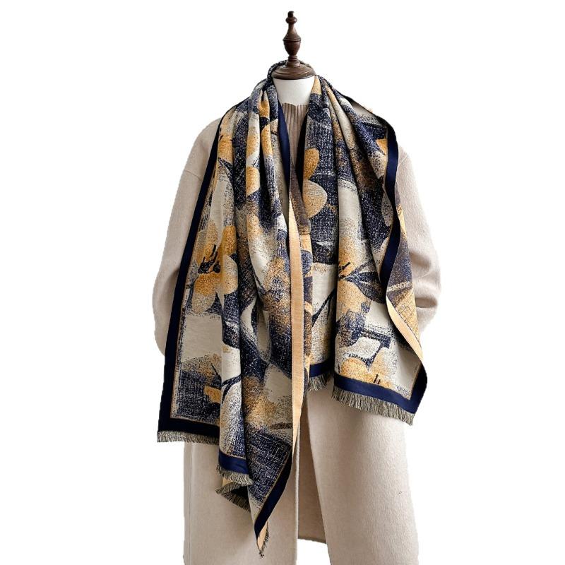 Winter digital printing lengthened and thickened graffiti flower warm cashmere scarf cold and warm temperament shawl