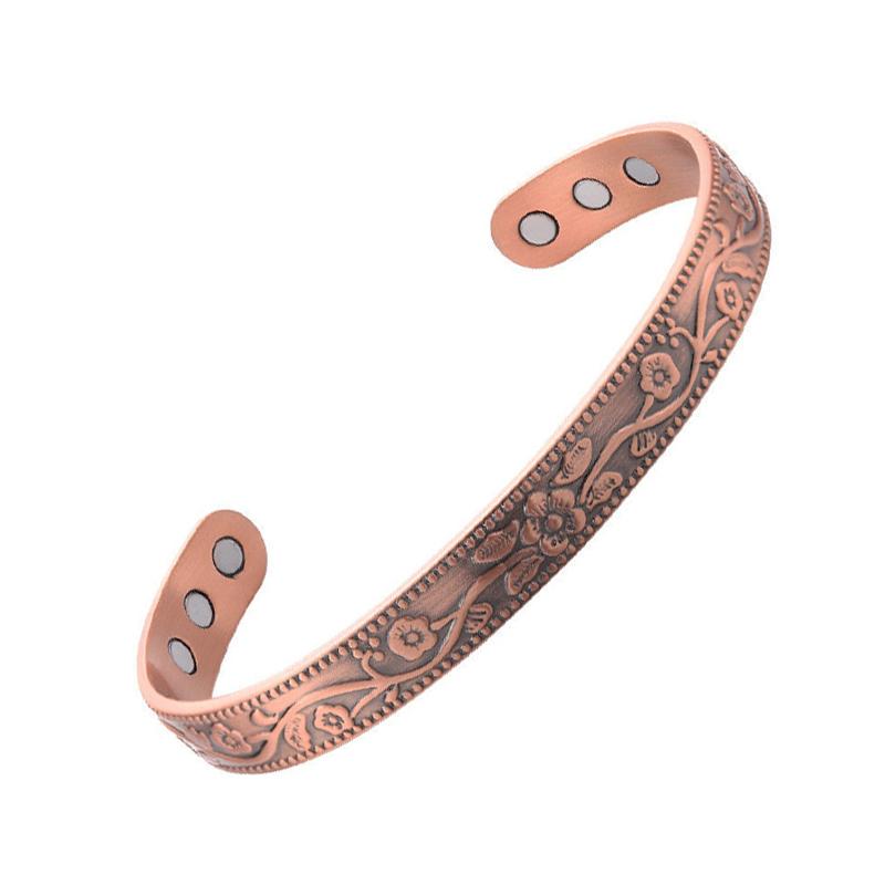 

Magnetic Pure Copper Bracelet for Women Vintage Flower Energy Cuff Bangle Adjustable Jewelry Gift 58-60mm