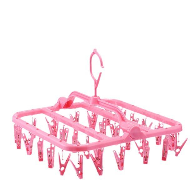Foldable Multi-Head Clothes Drying Rack with 32 Clips for Children's Clothing