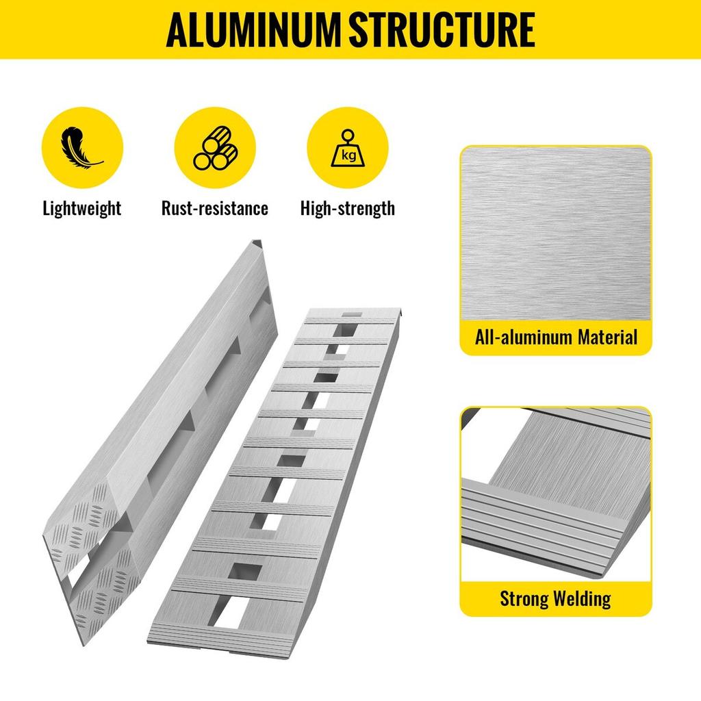 60\'\' X 12\'\' Aluminum Trailer Ramps 6000LBS Total Beavertail Hook End 1 Pair 2 Ramps