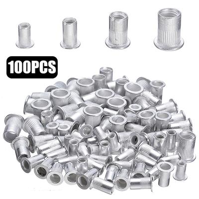 Kit de tuercas de remache de aluminio y acero, 100 Uds., inserciones de tuercas de remache roscadas, Rivnut Nutsert M4 M5 M6 M8, juego mixto de Herramientas de reparación
